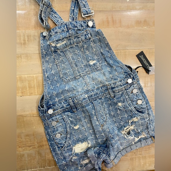 Blank NYC Bloomingdales distress jean shorts overalls short limited - Picture 16 of 16